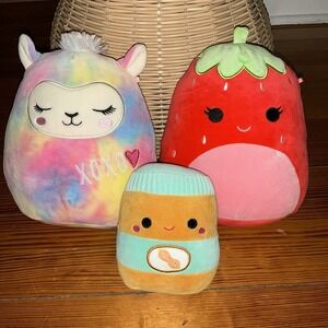 3 Squishmallow Lot Antoine TPeanut Butter Jar Strawberry Llama Plush Valentines